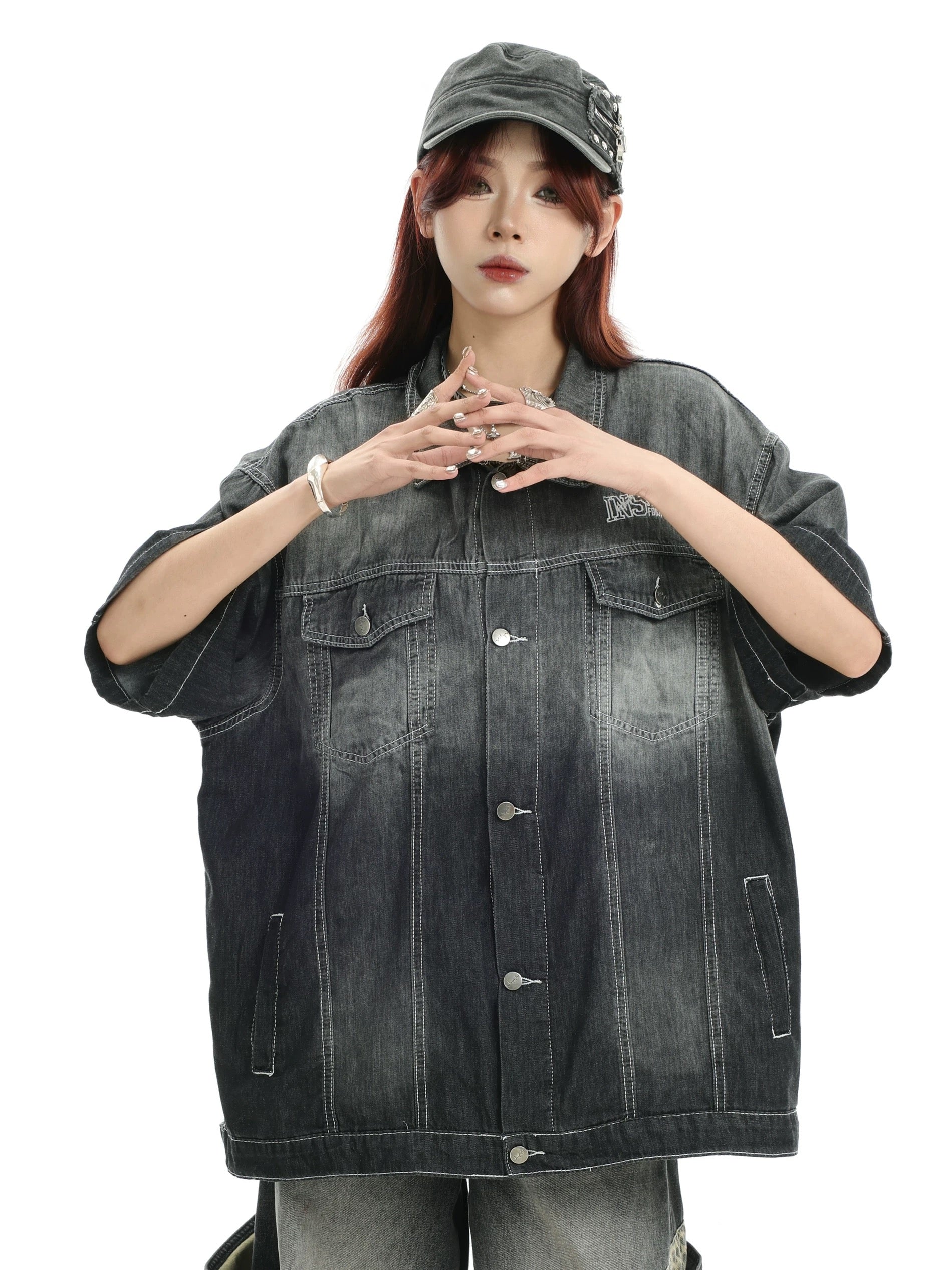 INS DENIM JACKET BLACK  TEE