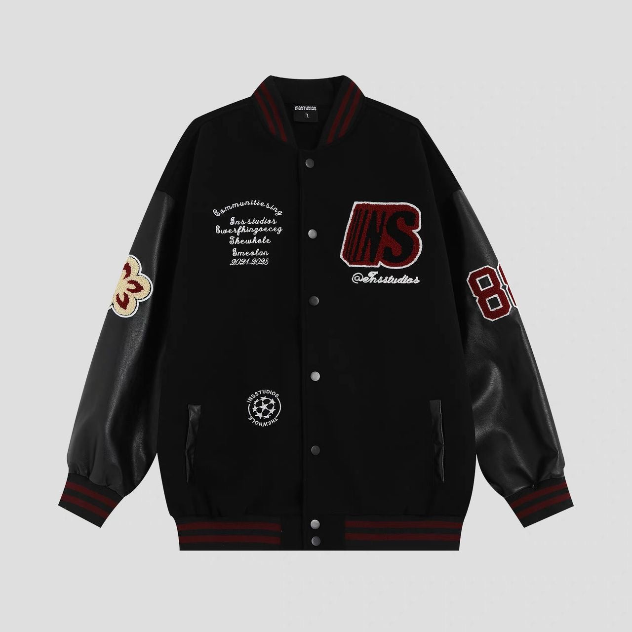 INS STUDIOS EMBROIDERED BASEBALL JACKET RED