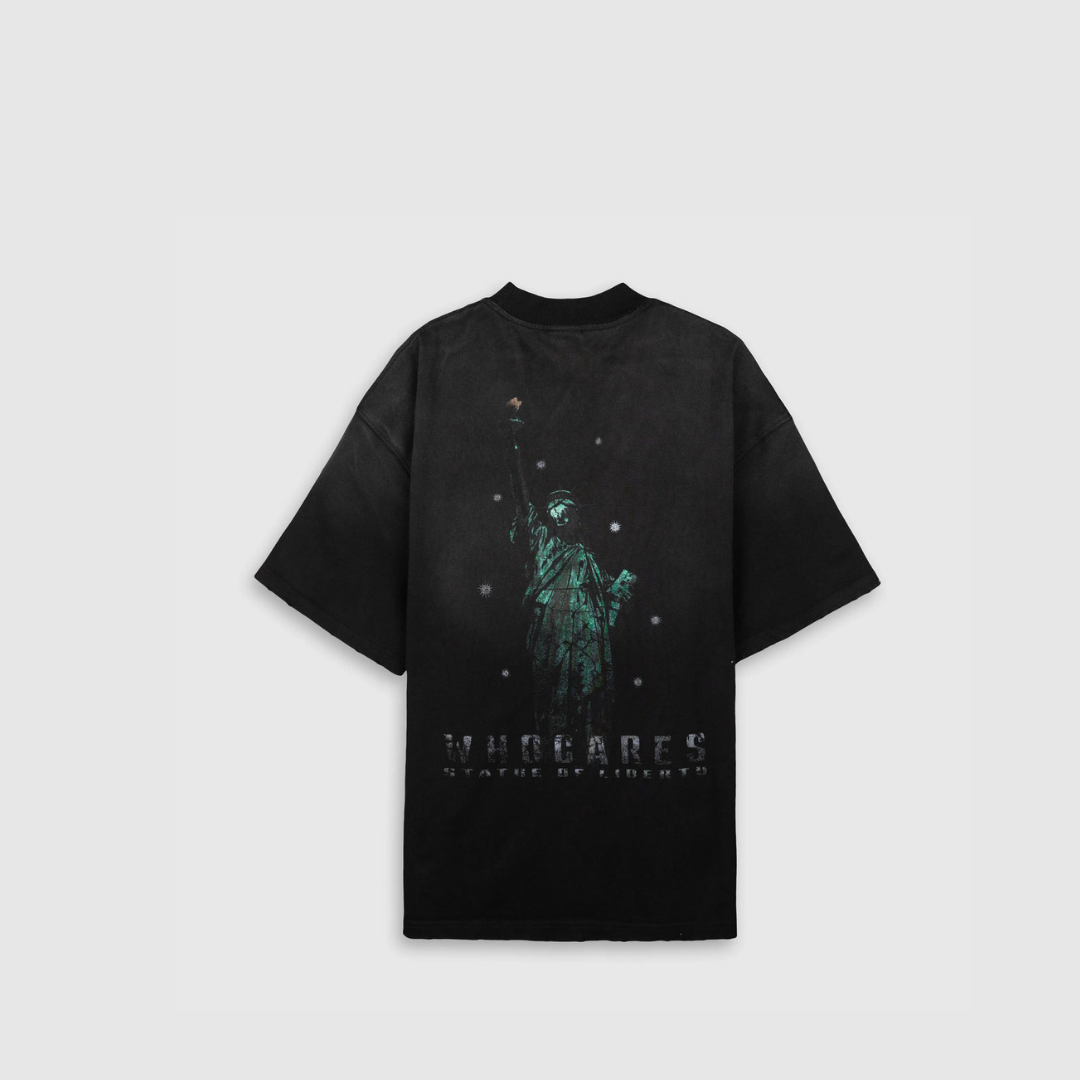 WHOCARES DISTRESSED STATUE TEE  BLACK