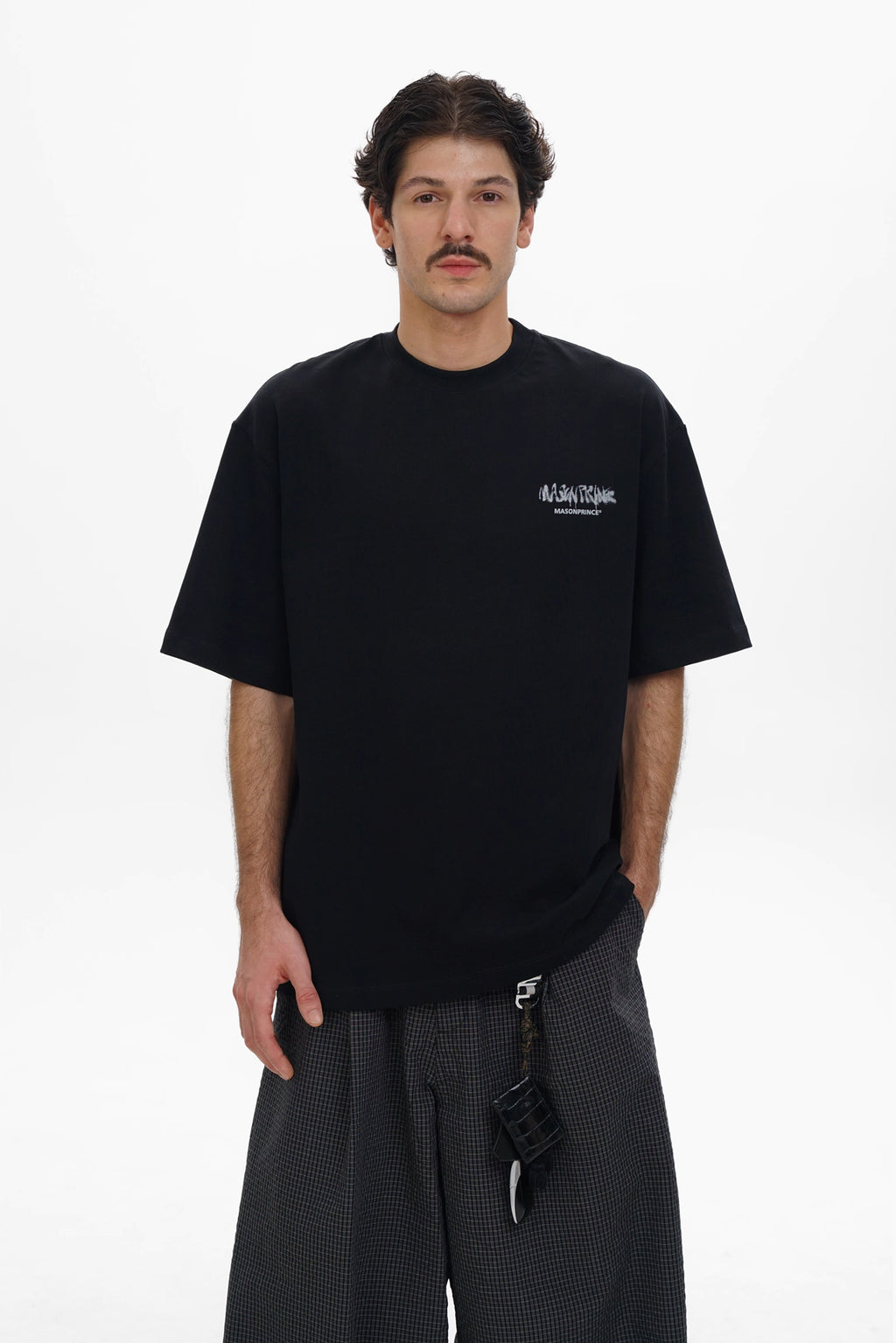 MASONPRINCE DOUBLE SMALL LOGO PRINT TEE BLACK