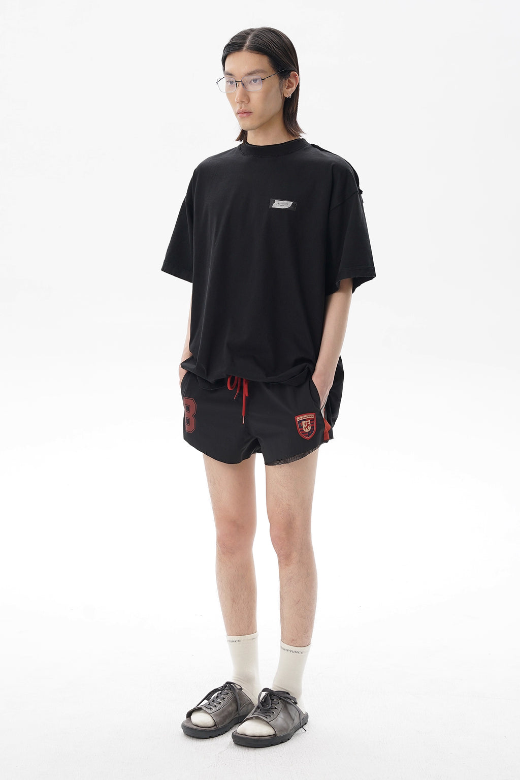 MASONPRINCE DOUBLE COLLAR RUBBER PRINT TEE BLACK