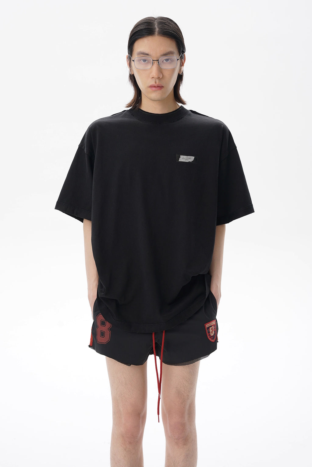 MASONPRINCE DOUBLE COLLAR RUBBER PRINT TEE BLACK
