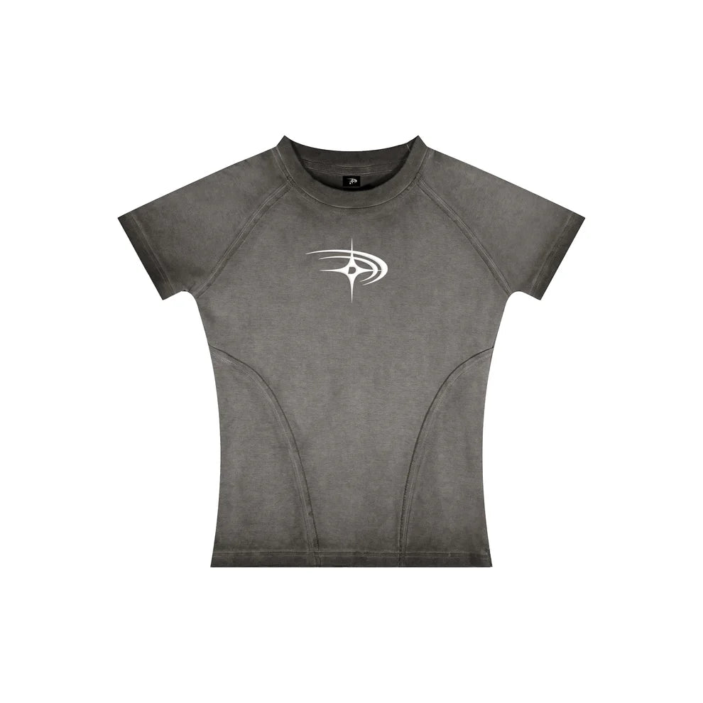 DARKNESS RISE WASHED PANEL CROP TEE GRAY