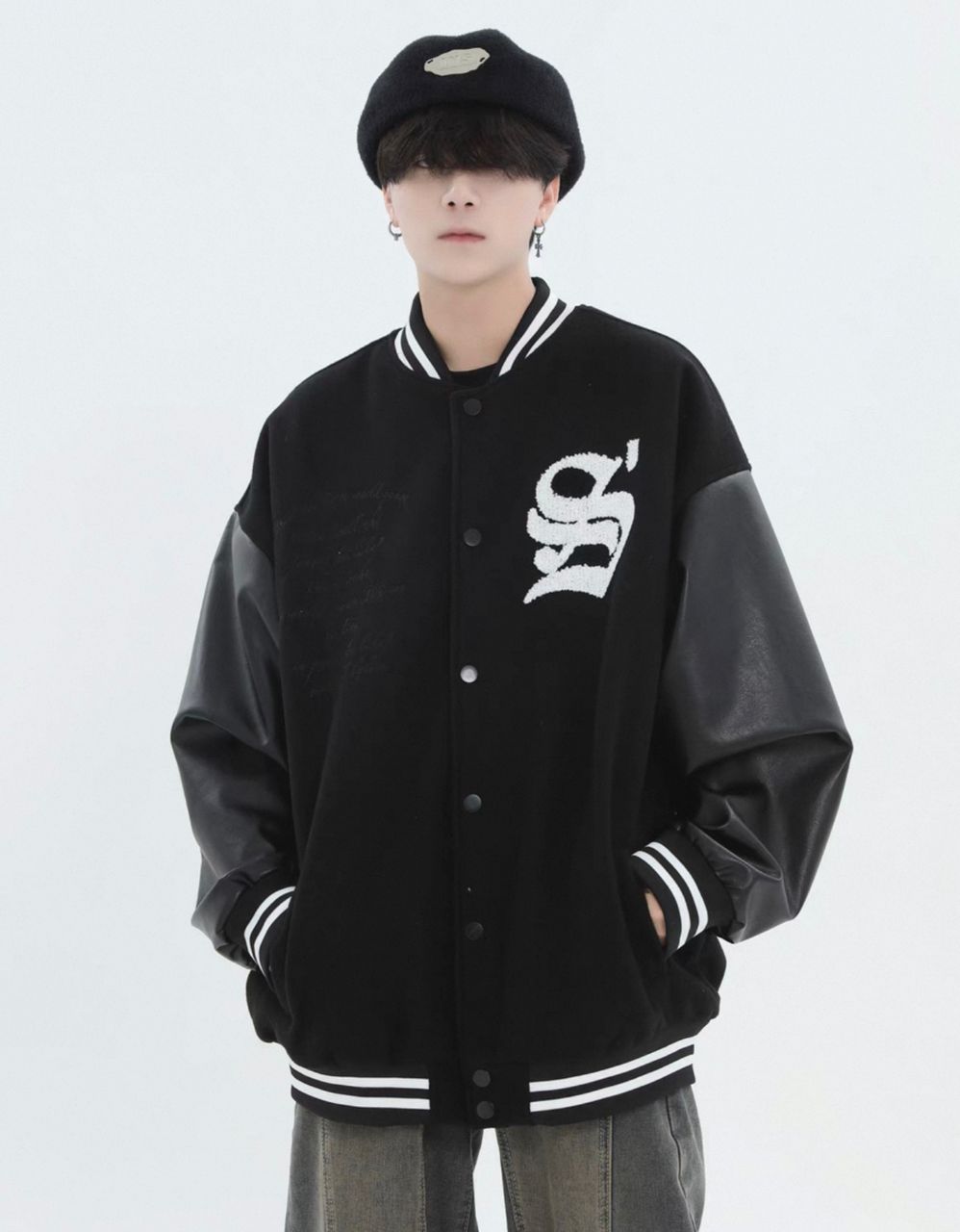 INS STUDIOS  PU LEATHER BASEBALL JACKET