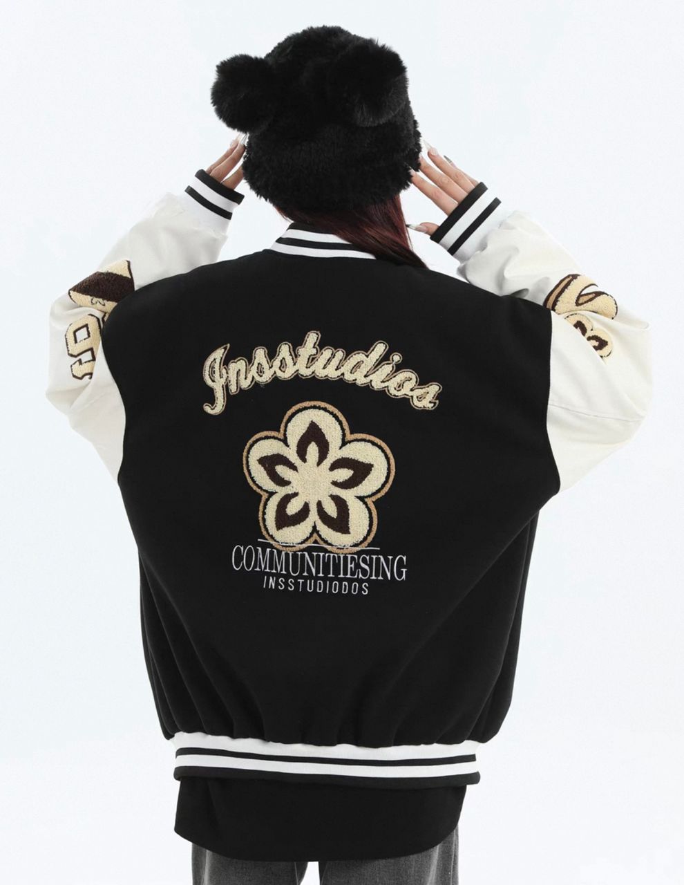 INS STUDIOS FLOCKED EMBROIDERED BASEBALL JACKET
