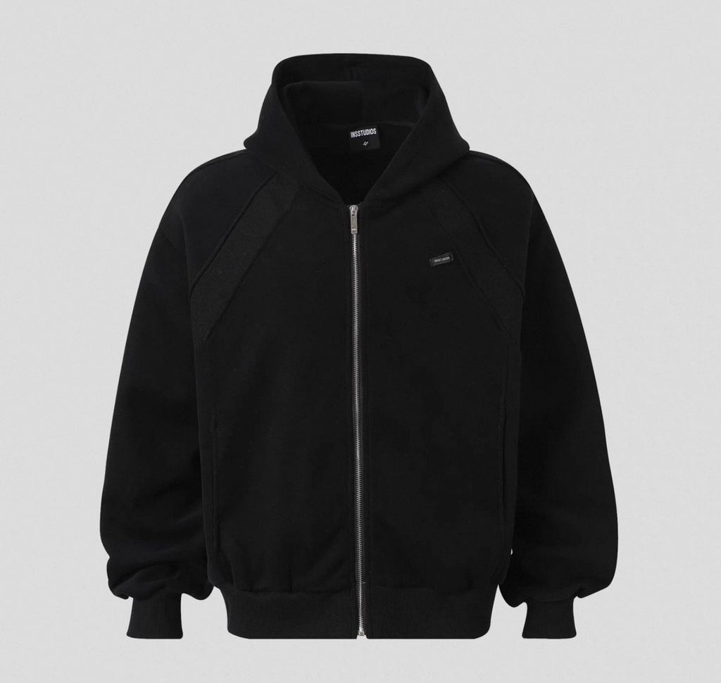 INS STUDIOS  PATCHWORK DECONSTRUCTED  HOODED BLACK