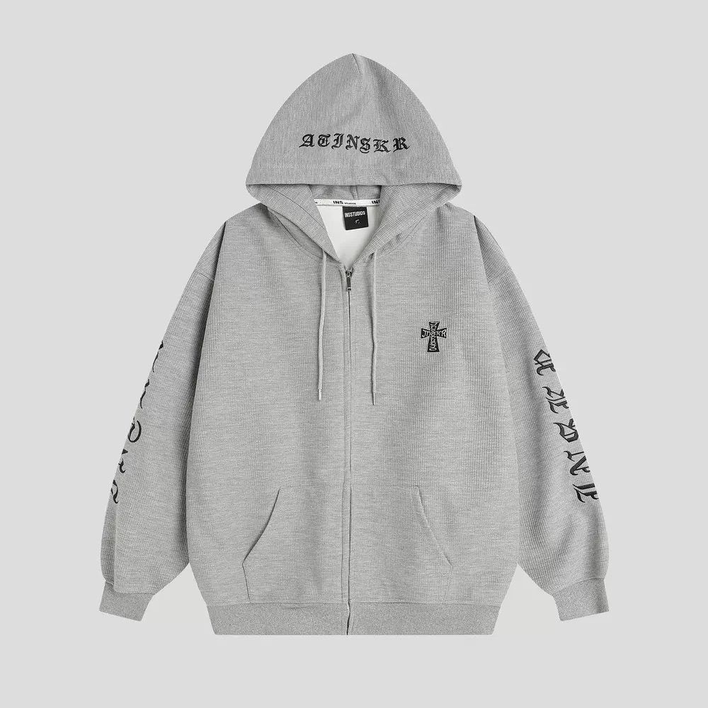 INS STUDIOS WAFFLE KNIT HOODED ZIP GREY
