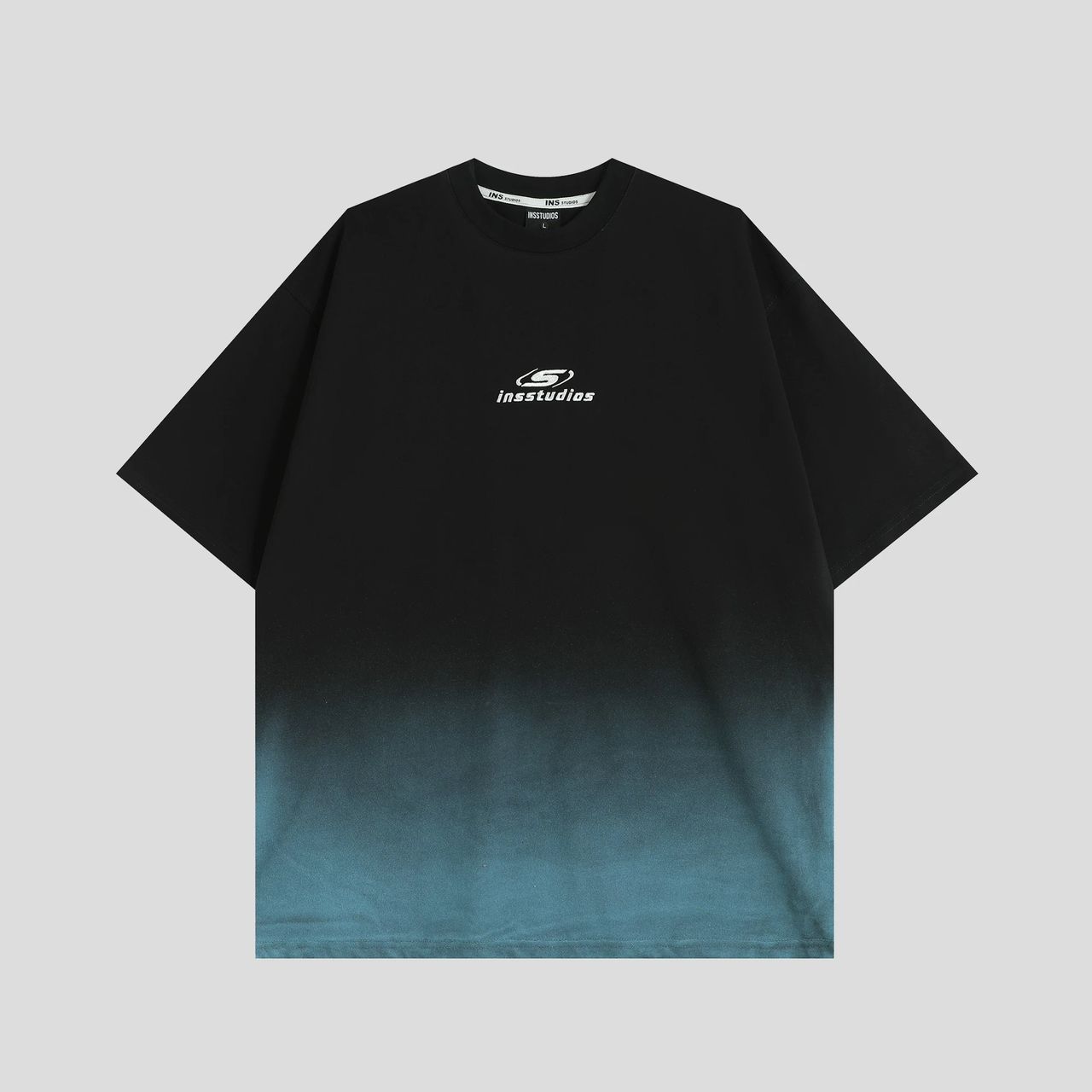 INS STUDIOS  SPRAY PRINT  TEE BLACK BLUE