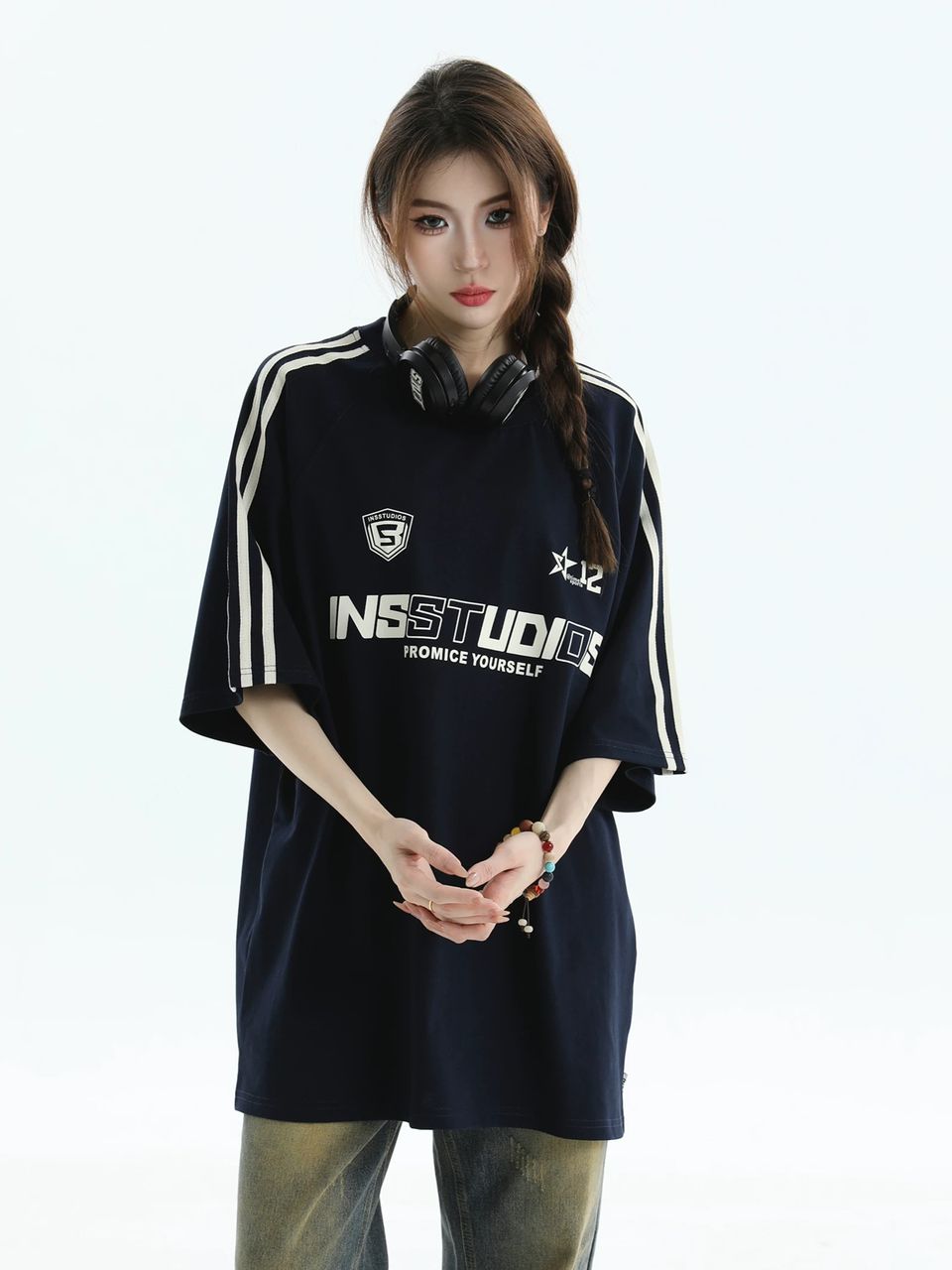 NS STUDIOS VINTAGE THREE STRIPE TEE DARK BLUE