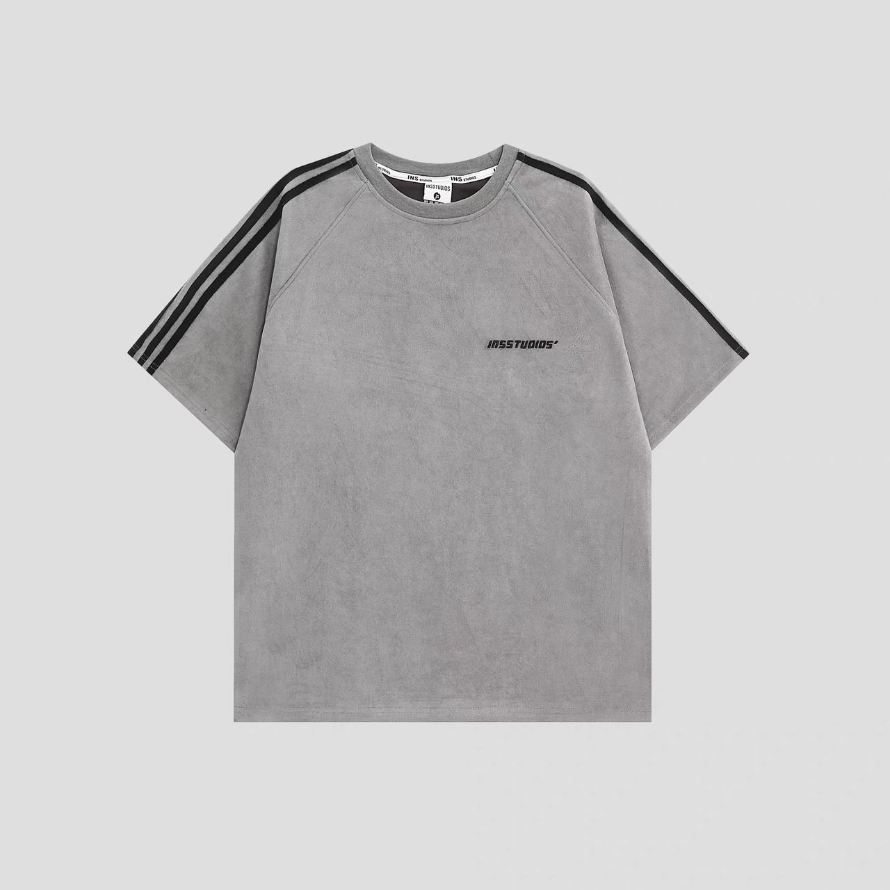 INS STUDIOS THREE STRIPE ROUND NECK TEE GREY