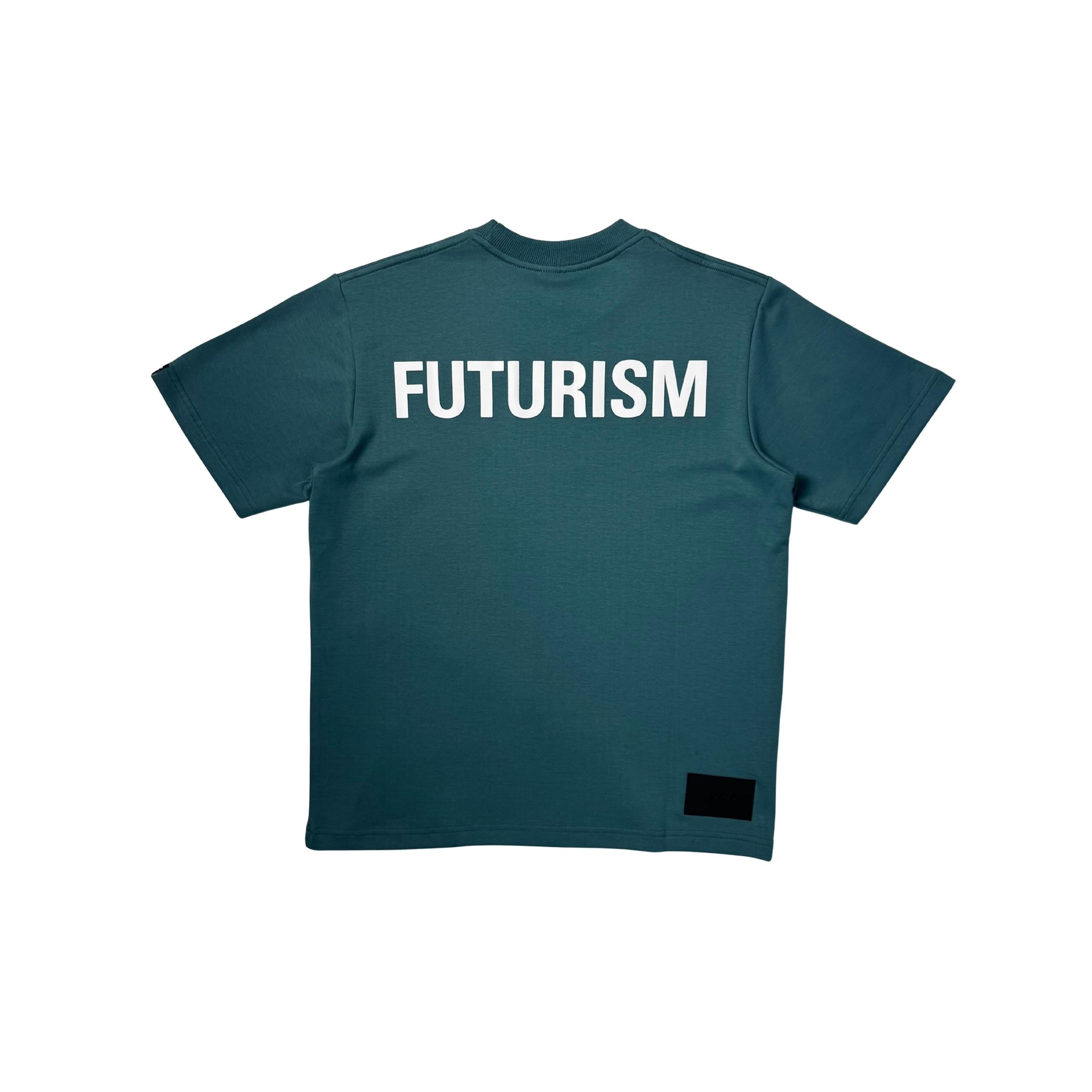FUTURISM EMBOSSED WORDING TEE TEAL GREEN