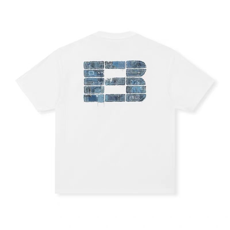 BONELESS DENIM LIKE PATCH PRINT TEE WHITE