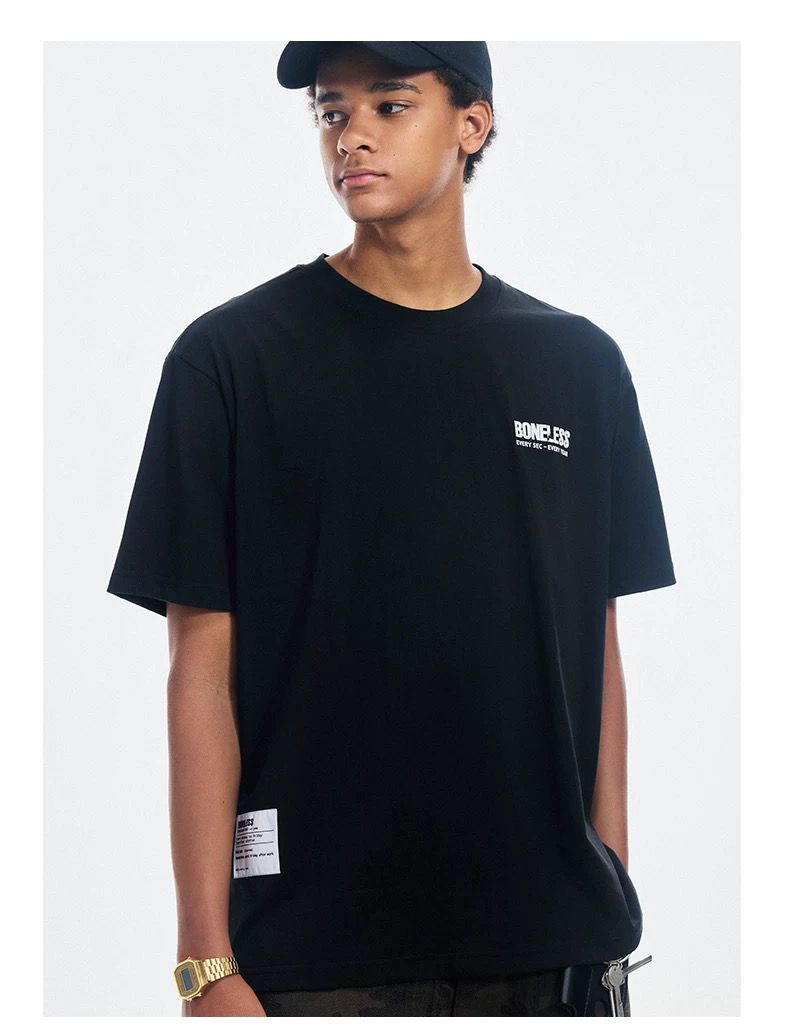 BONELESS DISTRESSED TYPOGRAPHY TEE BLACK