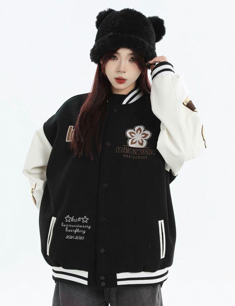 INS STUDIOS FLOCKED EMBROIDERED BASEBALL JACKET