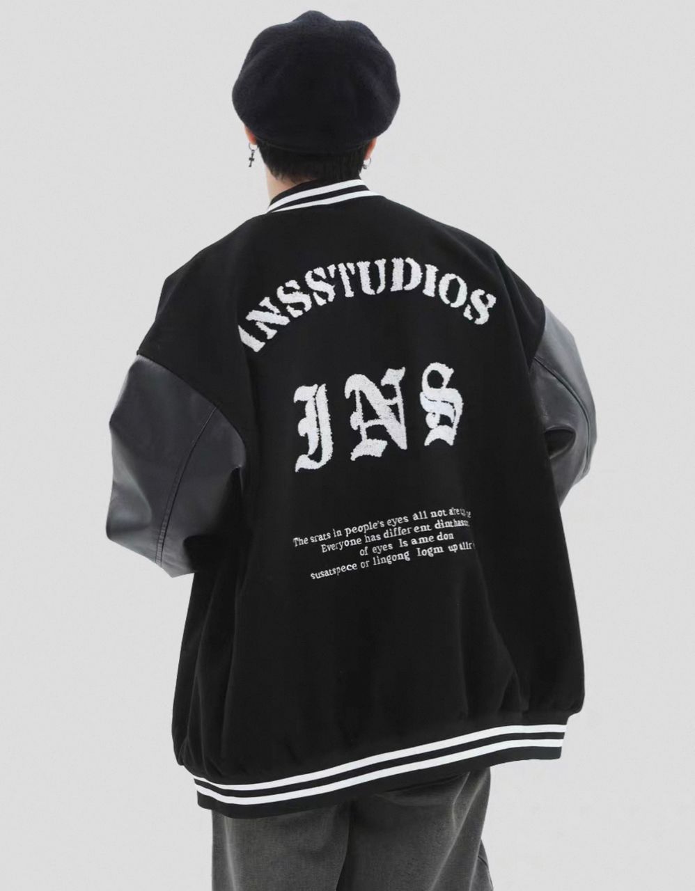 INS STUDIOS  PU LEATHER BASEBALL JACKET