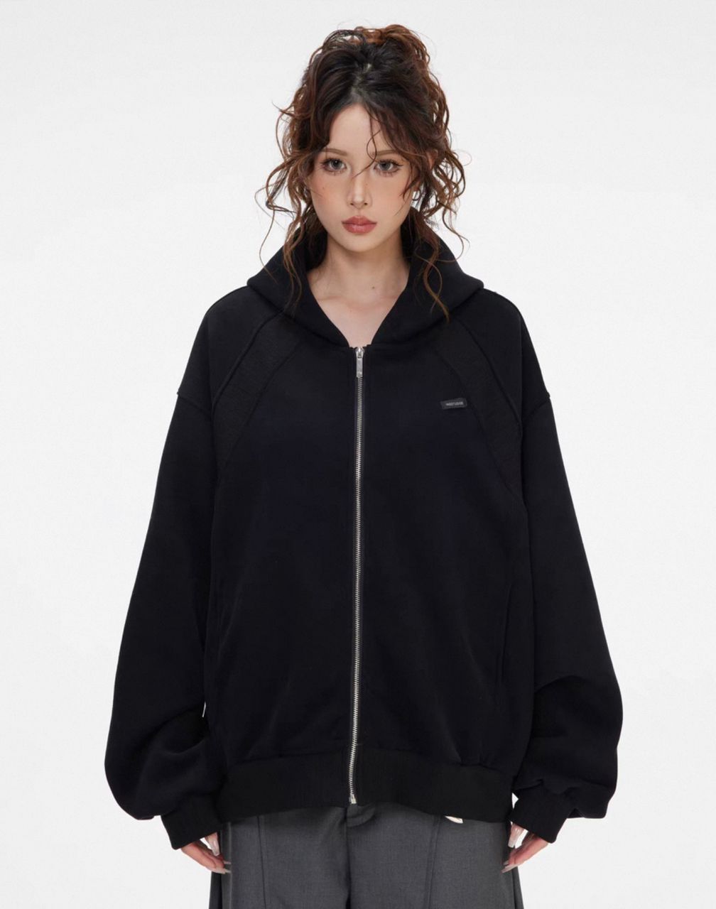 INS STUDIOS  PATCHWORK DECONSTRUCTED  HOODED BLACK