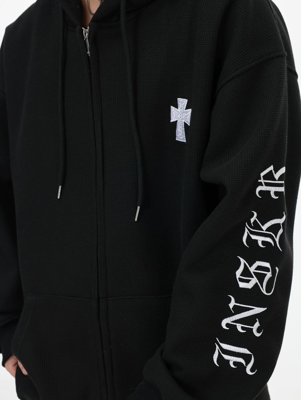 INS STUDIOS WAFFLE KNIT HOODED ZIP BLACK