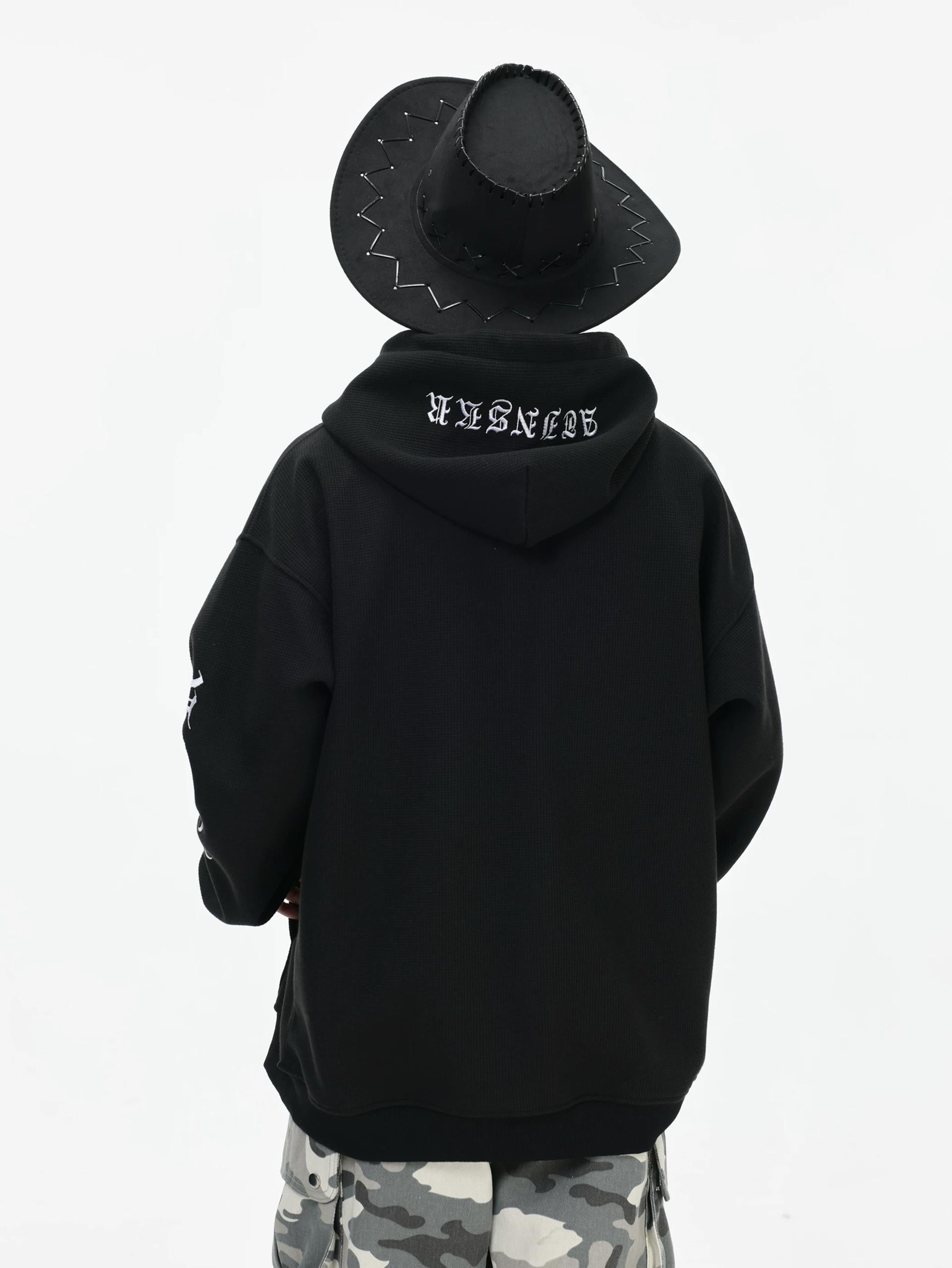 INS STUDIOS WAFFLE KNIT HOODED ZIP BLACK