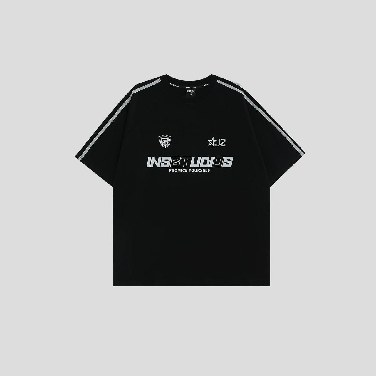 INS STUDIOS VINTAGE THREE STRIPE TEE BLACK