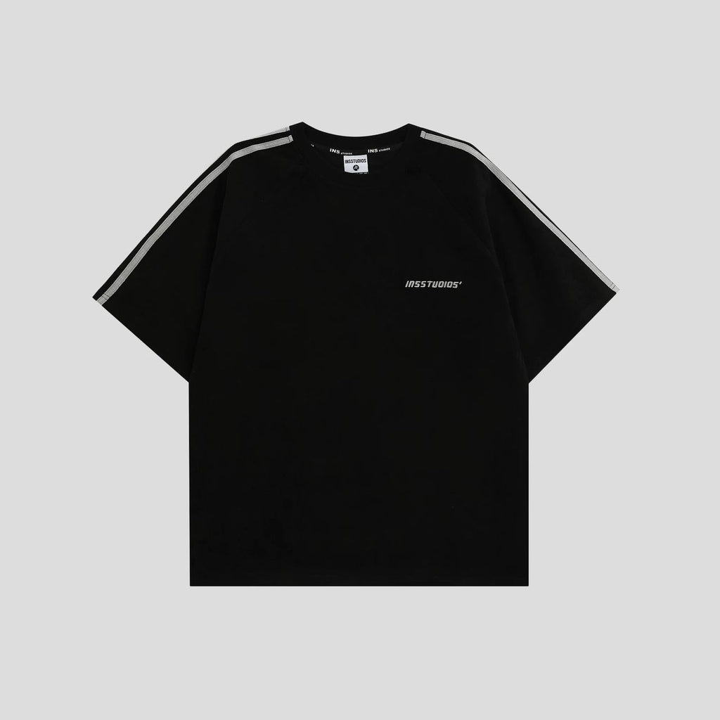 INS STUDIOS THREE STRIPE ROUND NECK TEE BLACK